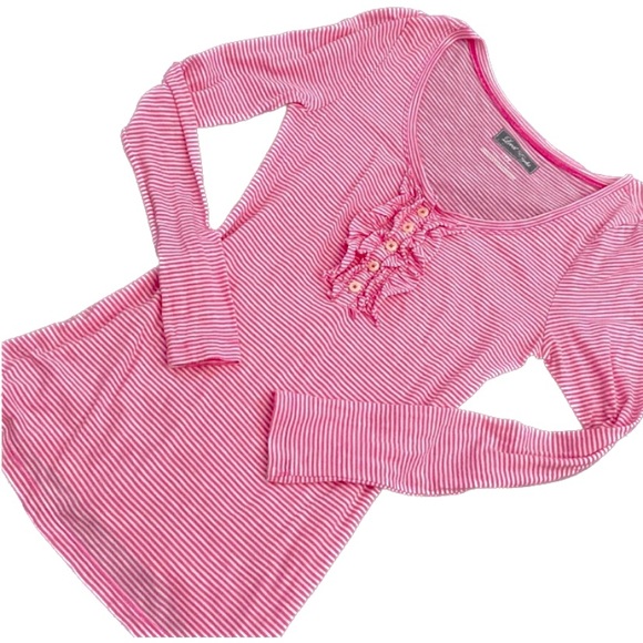 Long sleeve cotton stripe ruffle Henley scoop neck T-shirt Barbie Barbiecore - Picture 4 of 15